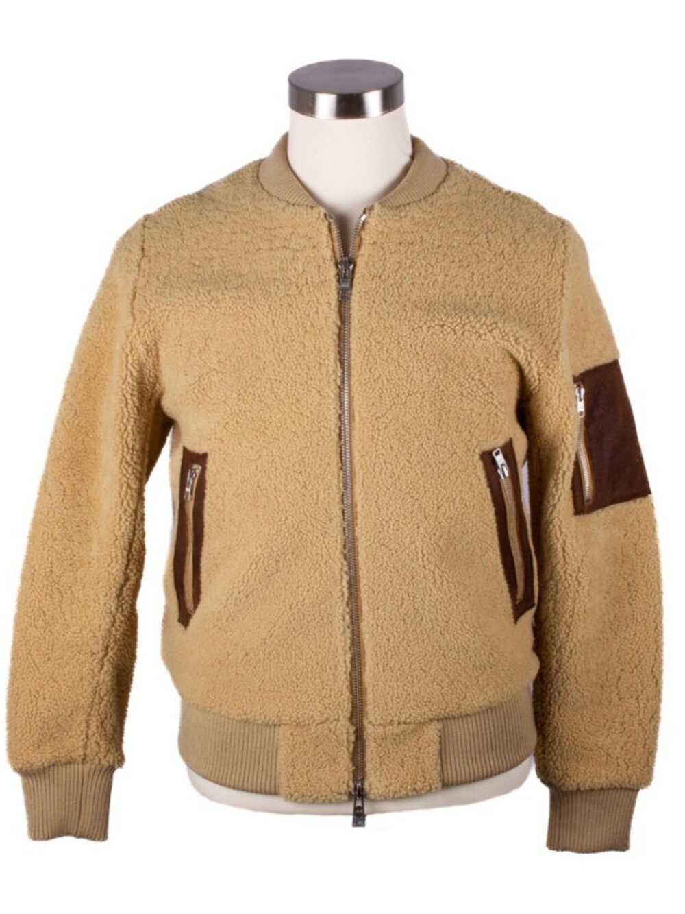 OVADIA & SONS TAN LAMB SHEARLING MA-1 TEDDY BOMBER JACKET FW15 RUNWAY